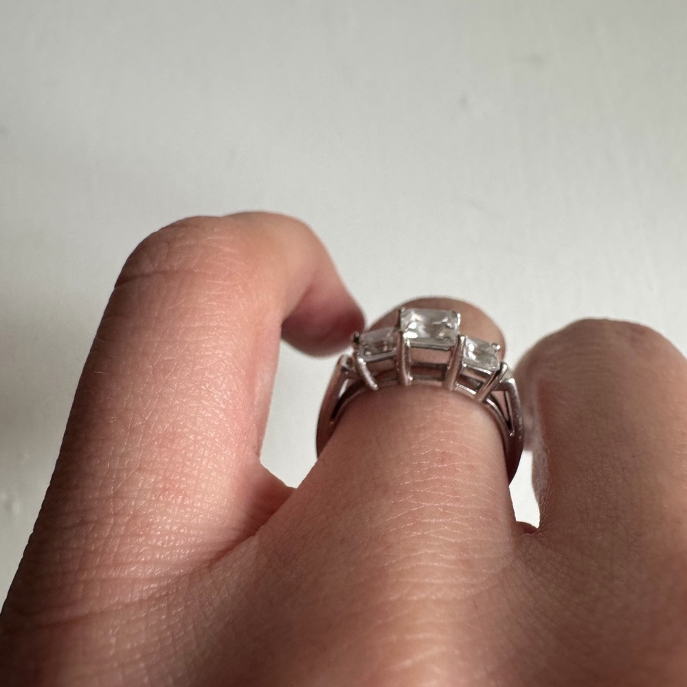 14K White Gold Cubic Zirconia Engagement with Princess Cut